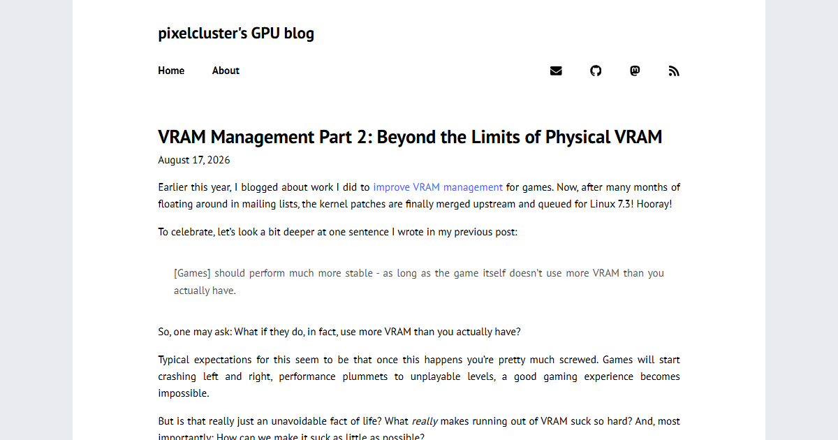 VRAM不足でAIが落ちない！Linux 7.3のGPUオーバーコミット強化でローカルLLM・画像生成が劇的安定化